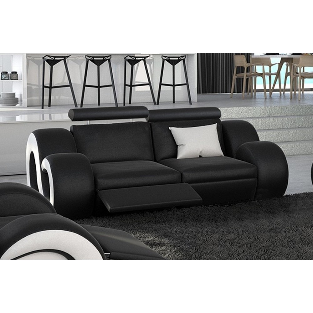 Canapé 2 places en cuir supérieur luxe haut de gamme italien MONRELAX, noir et blanc Canapé 2 places en cuir supérieur luxe haut de gamme italien MONRELAX, noir et blanc