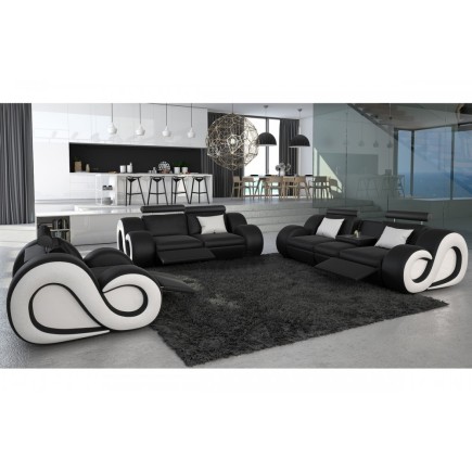 Canapé 2 places en cuir supérieur luxe haut de gamme italien MONRELAX, noir et blanc