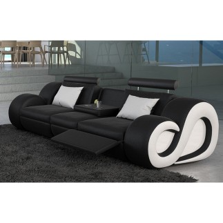 Canapé 3 places en cuir supérieur luxe haut de gamme italien MONRELAX, noir et blanc