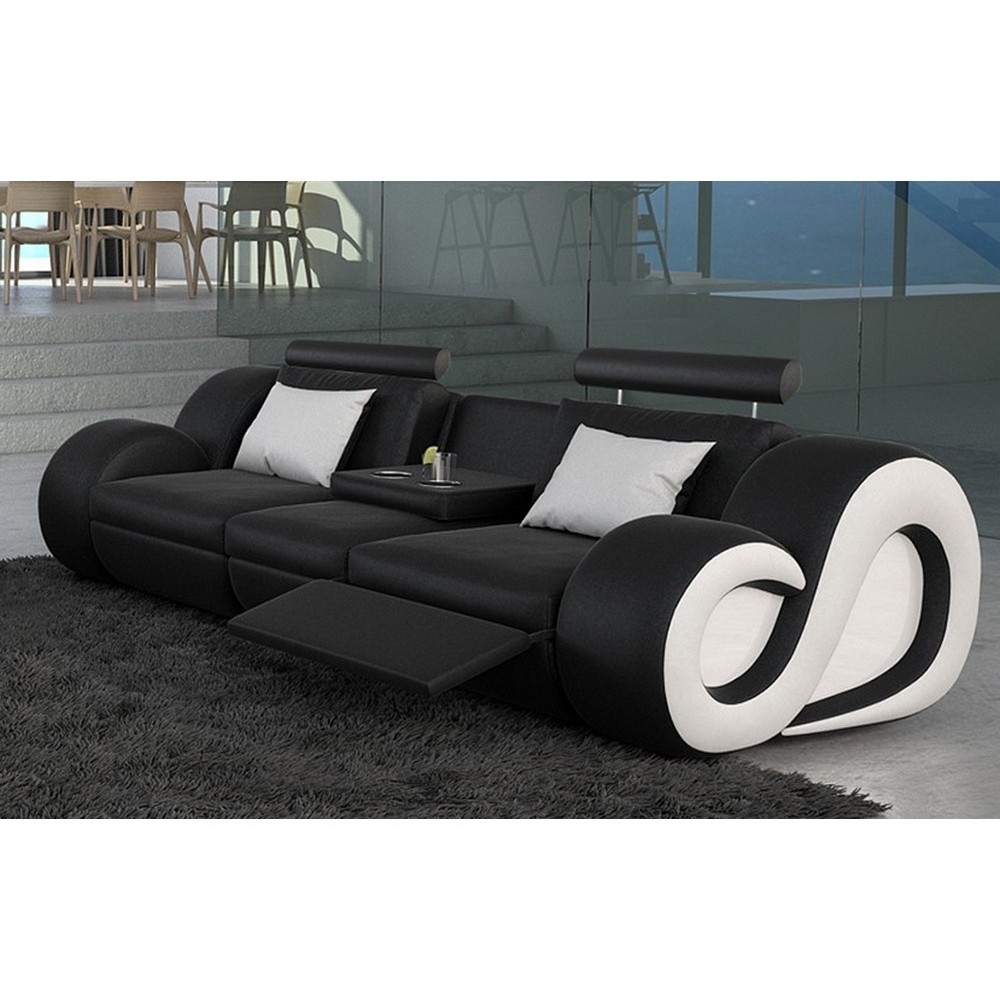 Canapé 3 places en cuir supérieur luxe haut de gamme italien MONRELAX, noir et blanc Canapé 3 places en cuir supérieur luxe haut de gamme italien MONRELAX, noir et blanc