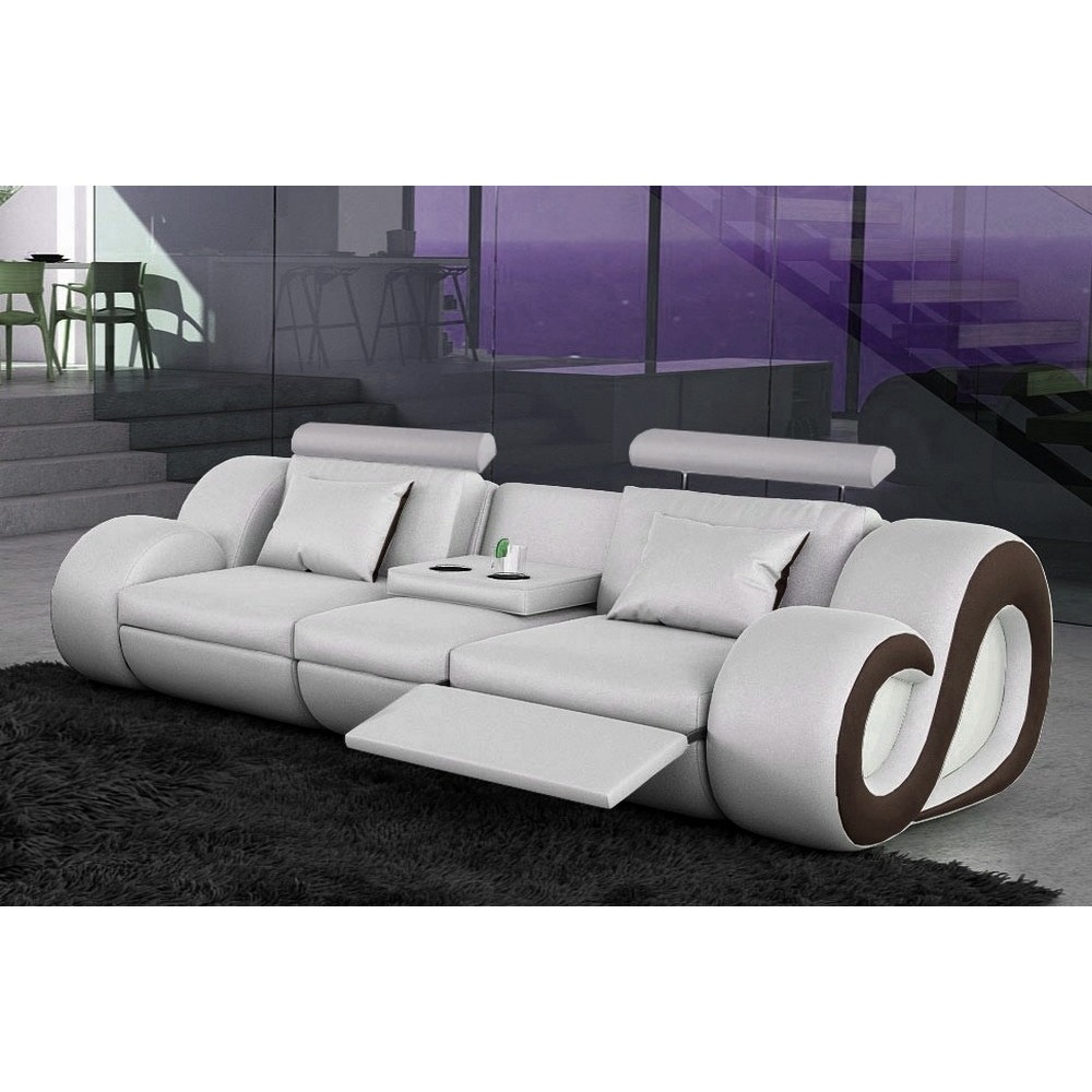 Canapé 3 places en cuir supérieur luxe haut de gamme italien MONRELAX, blanc et chocolat Canapé 3 places en cuir supérieur luxe haut de gamme italien MONRELAX, blanc et chocolat