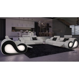 Canapé 3 places en cuir supérieur luxe haut de gamme italien MONRELAX, blanc et chocolat