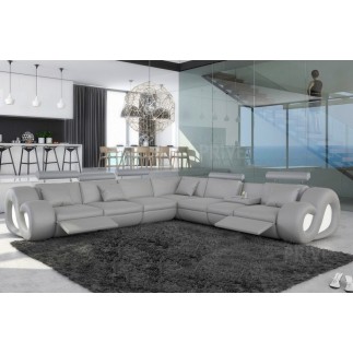 Canapé d'angle en cuir italien 7 places LOVE, gris clair
