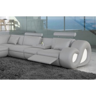 Canapé d'angle en cuir italien 7 places LOVE, gris clair