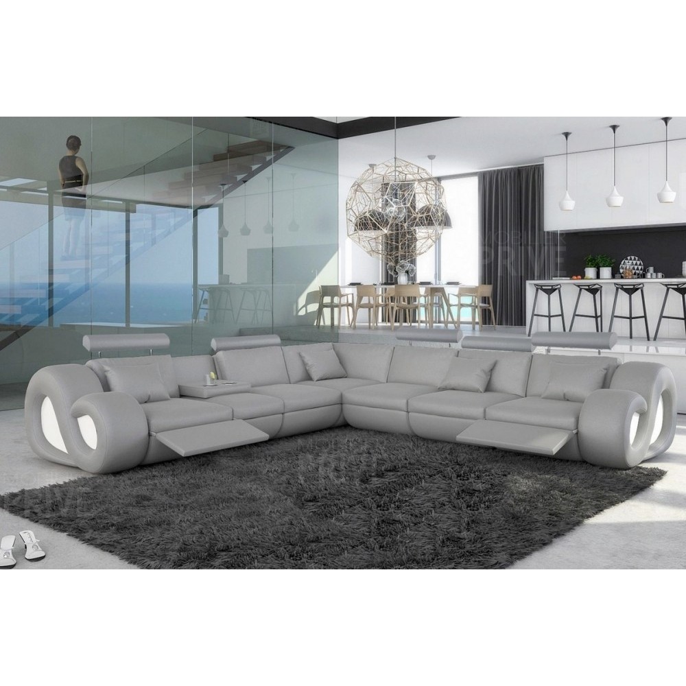 Canapé d'angle en cuir italien 7 places LOVE, gris clair, angle gauche Canapé d'angle en cuir italien 7 places LOVE, gris clair, angle gauche