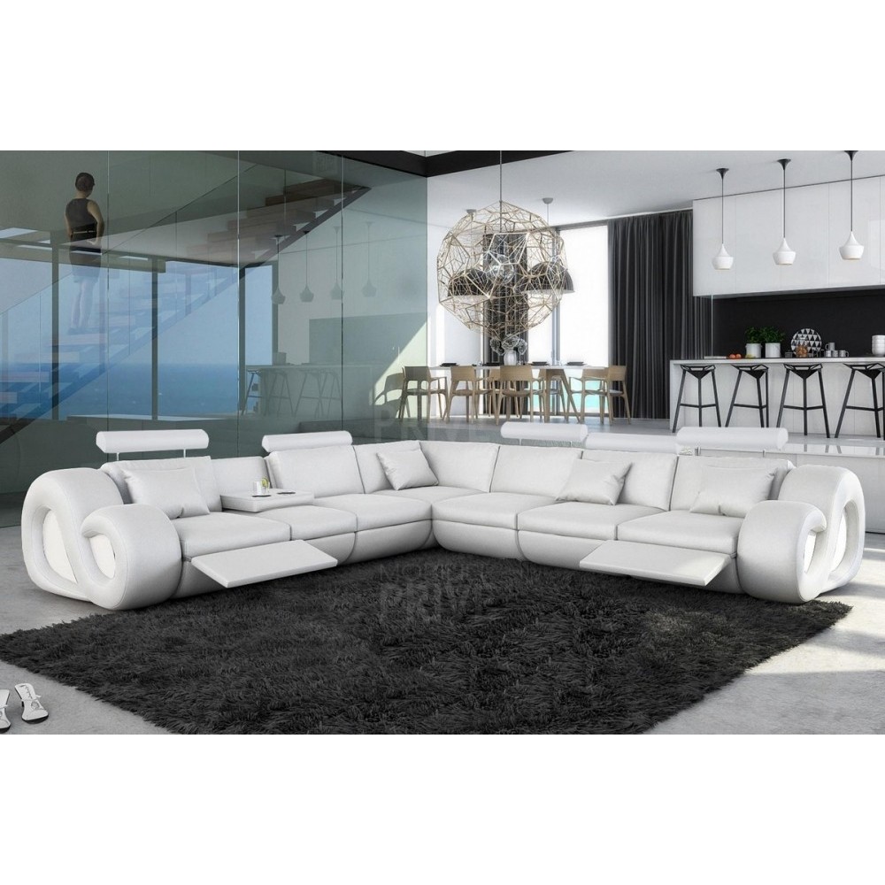 Canapé d'angle en cuir italien 7 places LOVE, blanc, angle gauche Canapé d'angle en cuir italien 7 places LOVE, blanc, angle gauche