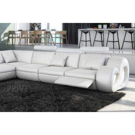 Canapé d'angle en cuir italien 7 places LOVE, blanc, angle gauche