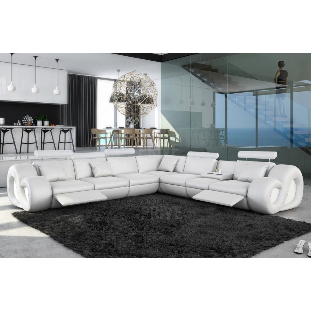 Canapé d'angle en cuir italien 7 places LOVE, blanc, angle droit Canapé d'angle en cuir italien 7 places LOVE, blanc, angle droit