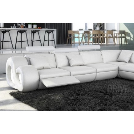 Canapé d'angle en cuir italien 7 places LOVE, blanc, angle droit