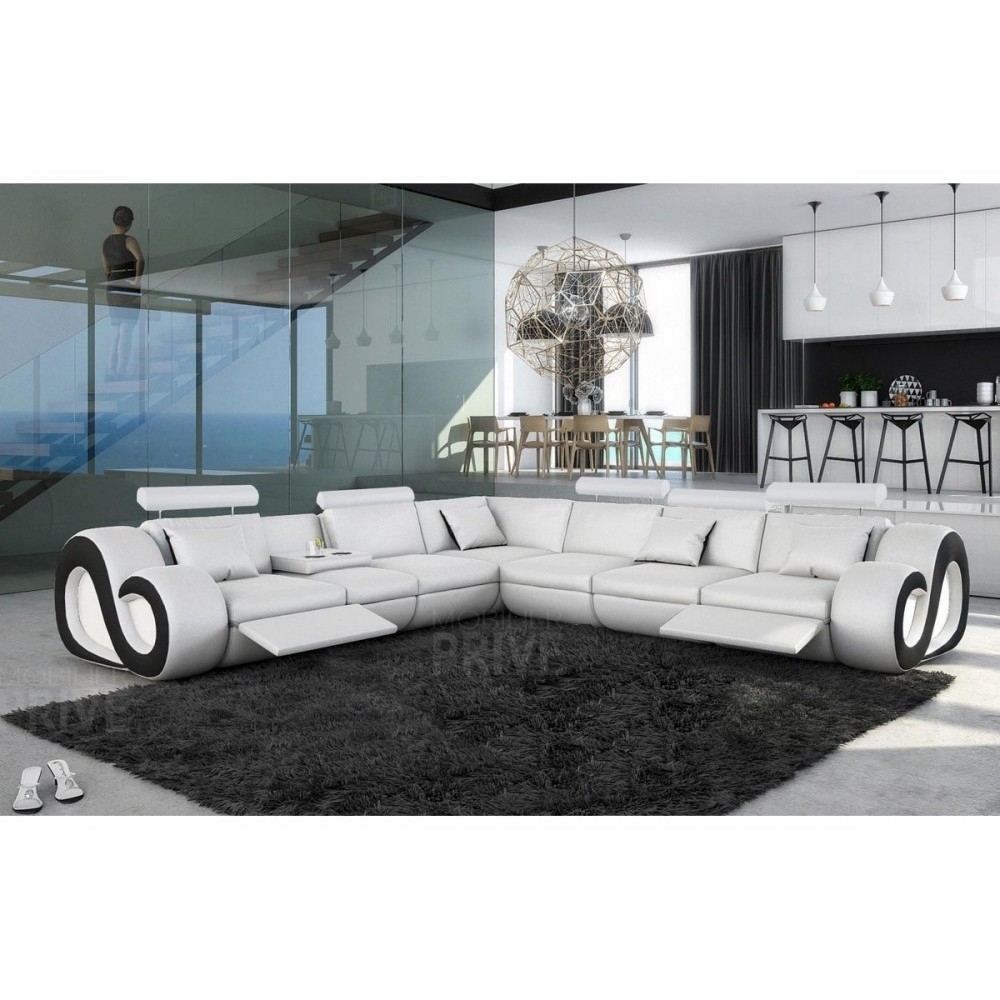 Canapé d'angle en cuir italien 7 places LOVE, blanc et noir, angle gauche Canapé d'angle en cuir italien 7 places LOVE, blanc et noir, angle gauche