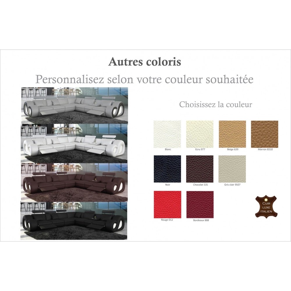 Canapé d'angle en cuir italien 7 places LOVE, couleur personnalisée, angle droit Canapé d'angle en cuir italien 7 places LOVE, couleur personnalisée, angle droit