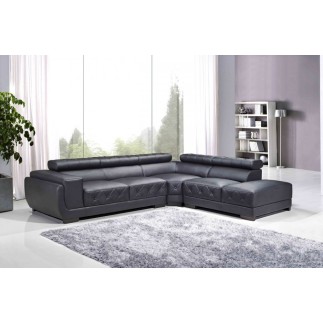 Canapé d'angle en cuir luxe italien 5/6 places BELISSIMO, noir, angle droit
