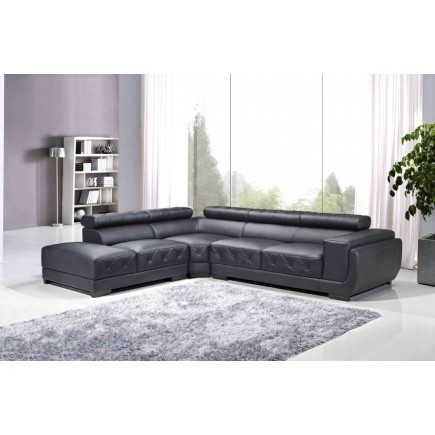 Canapé d'angle en cuir luxe italien 5/6 places BELISSIMO, noir, angle gauche
