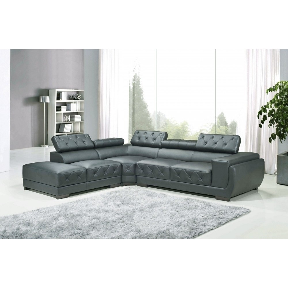 Canapé d'angle en cuir luxe italien 5/6 places BELISSIMO, gris foncé, angle gauche