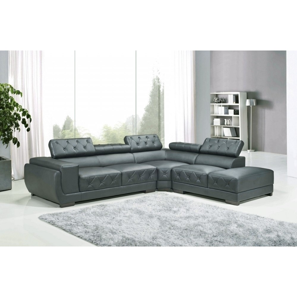 Canapé d'angle en cuir luxe italien 5/6 places BELISSIMO, gris foncé, angle droit