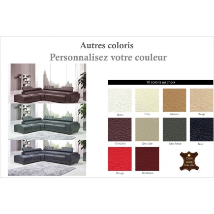 Canapé d'angle en cuir luxe italien 5/6 places BELISSIMO, couleur personnalisée