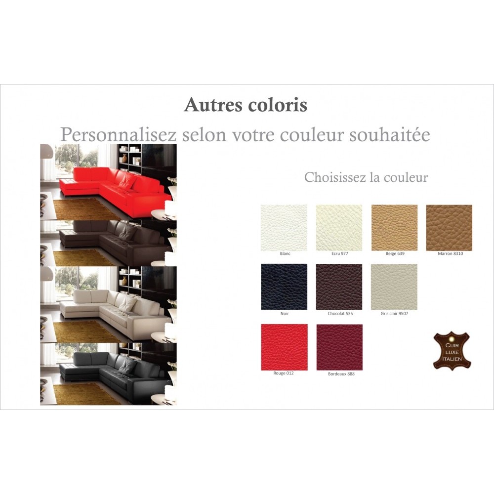 Canapé d'angle DIVANO en cuir italien vachette de qualité, couleur personnalisée, 4/5 places, angle gauche