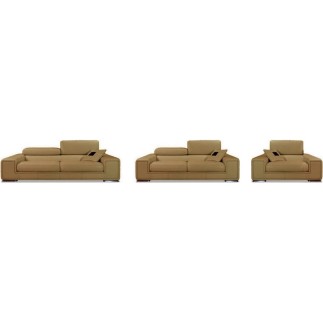 Ensemble GENEVA 3 pièces: canapé 3 places + 2 places + fauteuil en cuir luxe italien vachette, beige