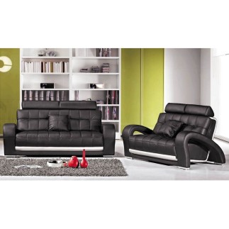 Ensemble CATANIA 3 pièces: canapé 3 places + 2 places + fauteuil en cuir luxe italien vachette, NOIR et BLANC