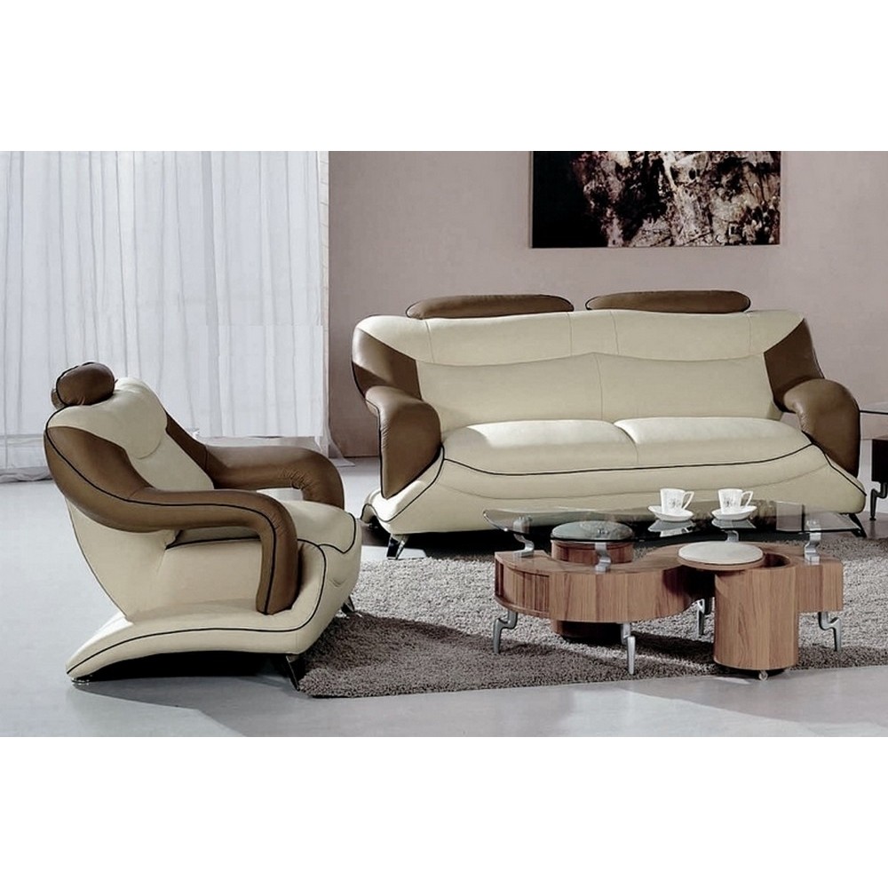 Ensemble composé d'un canapé 3 places et d'un fauteuil en cuir prestige luxe italien vachette Venesetti, VILLA, blanc 781 et mar