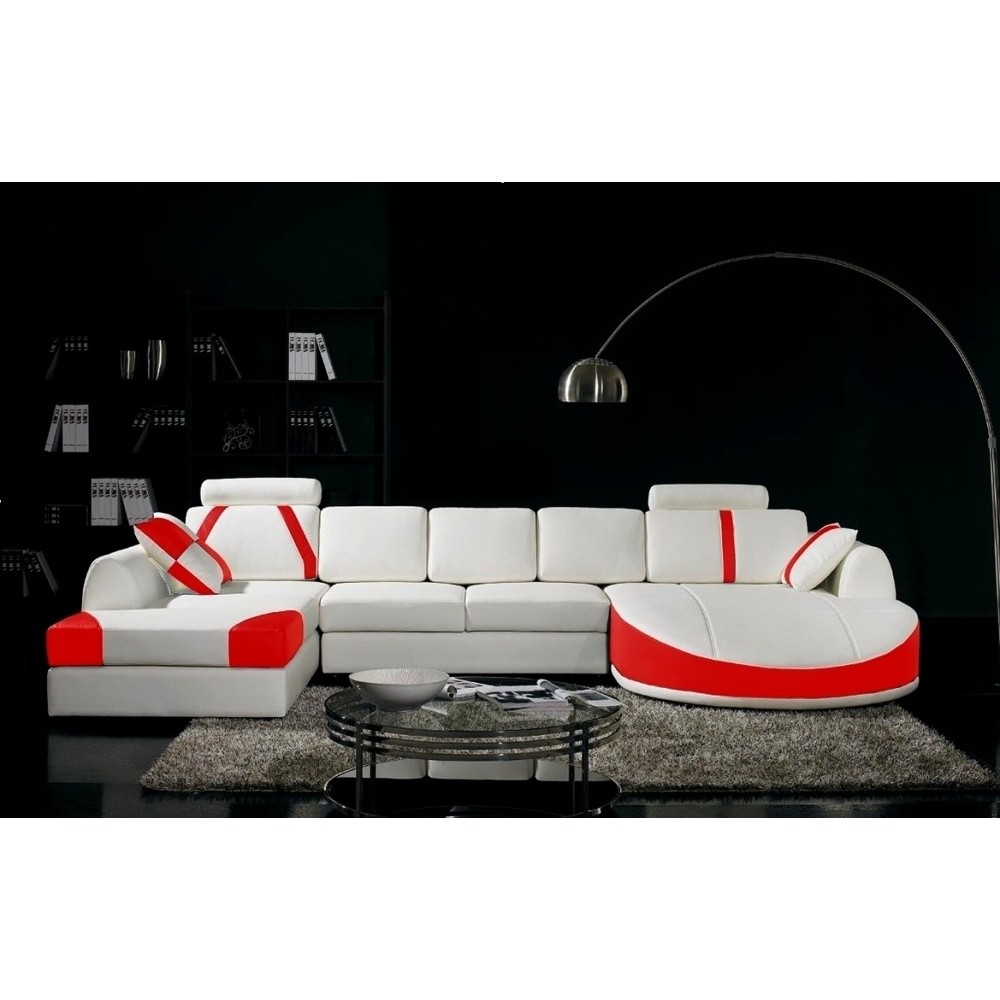 Canapé d'angle en cuir italien 7/8 places OSCAR NAPLES, blanc et rouge, angle gauche Canapé d'angle en cuir italien 7/8 places OSCAR NAPLES, blanc et rouge, angle gauche