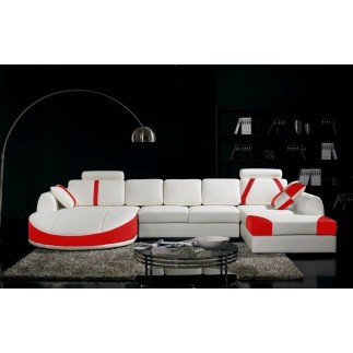 Canapé d'angle en cuir italien 7/8 places OSCAR NAPLES, blanc et rouge