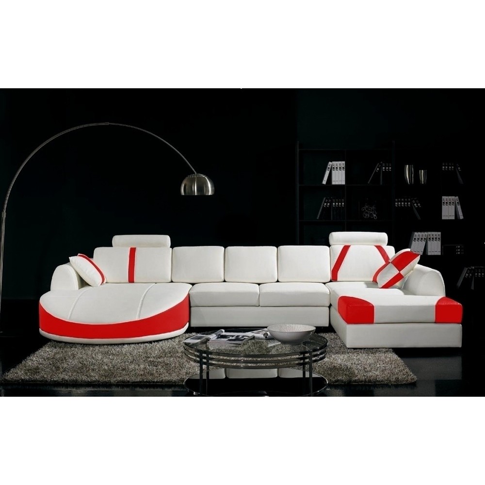 Canapé d'angle en cuir italien 7/8 places OSCAR NAPLES, blanc et rouge, angle droit Canapé d'angle en cuir italien 7/8 places OSCAR NAPLES, blanc et rouge, angle droit