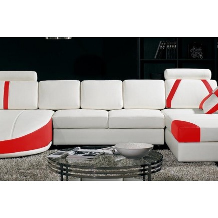 Canapé d'angle en cuir italien 7/8 places OSCAR NAPLES, blanc et rouge, angle droit
