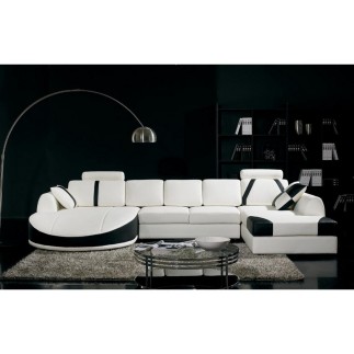 Canapé d'angle en cuir italien 7/8 places OSCAR NAPLES, blanc et noir