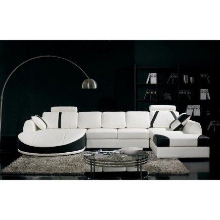 Canapé d'angle en cuir italien 7/8 places OSCAR NAPLES, blanc et noir