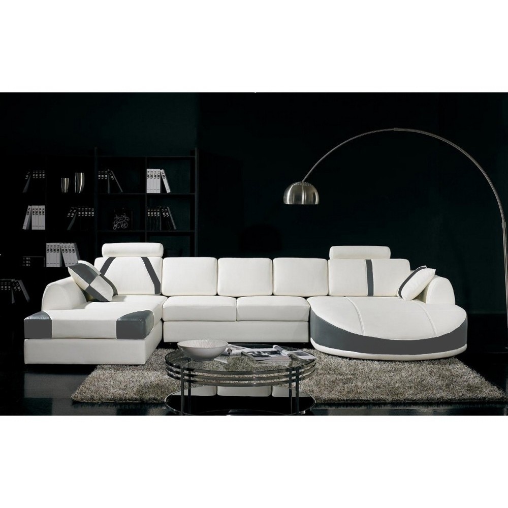 Canapé d'angle en cuir italien 7/8 places OSCAR NAPLES, blanc et Gris Foncé, angle gauche Canapé d'angle en cuir italien 7/8 places OSCAR NAPLES, blanc et Gris Foncé, angle gauche