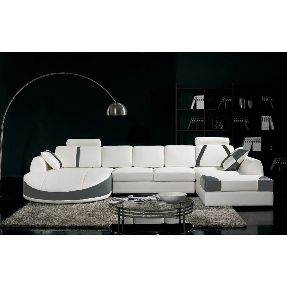 Canapé d'angle en cuir italien 7/8 places OSCAR NAPLES, blanc et gris foncé, angle droit Canapé d'angle en cuir italien 7/8 places OSCAR NAPLES, blanc et gris foncé, angle droit