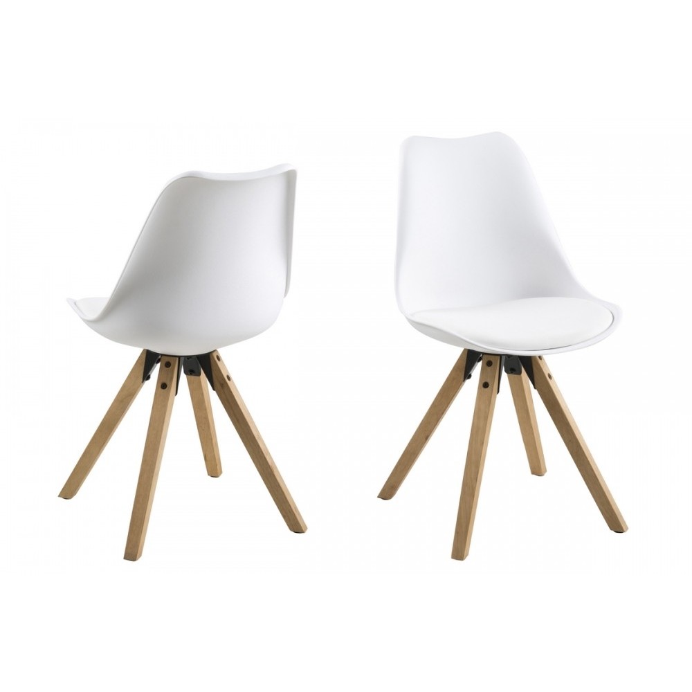 Lot de 2 chaises design blanches avec pieds en bois, DIXONA Lot de 2 chaises design blanches avec pieds en bois, DIXONA