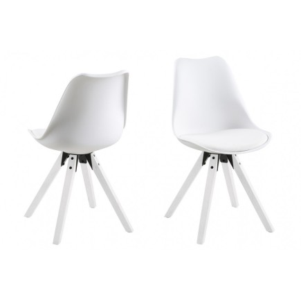 Lot de 2 chaises design blanches avec pieds en bois peints en blanc, MIXITA