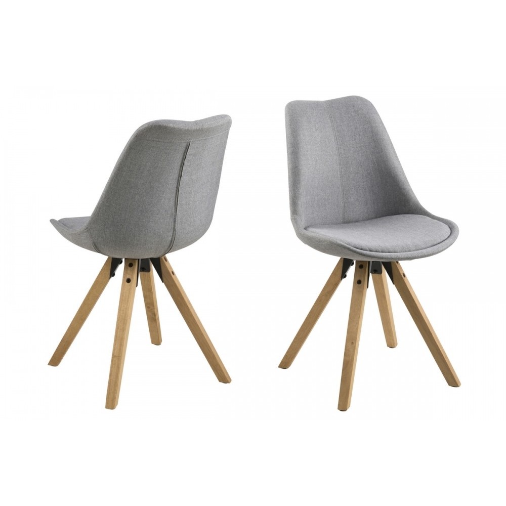 Lot de 2 chaises design tissu gris clair avec pieds en bois, DIZINA Lot de 2 chaises design tissu gris clair avec pieds en bois, DIZINA