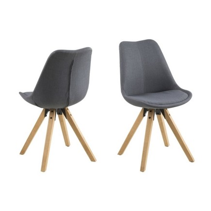 Lot de 2 chaises design tissu gris foncé avec pieds en bois, DIZINA
