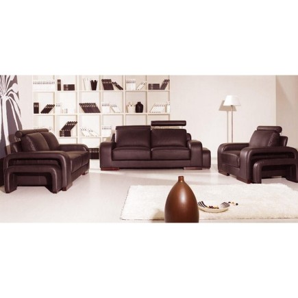 Ensemble 3 pièces: canapé 3 places + 2 places + fauteuil en cuir luxe italien vachette, PALERMO II, cuir Prestige luxe,chocolat
