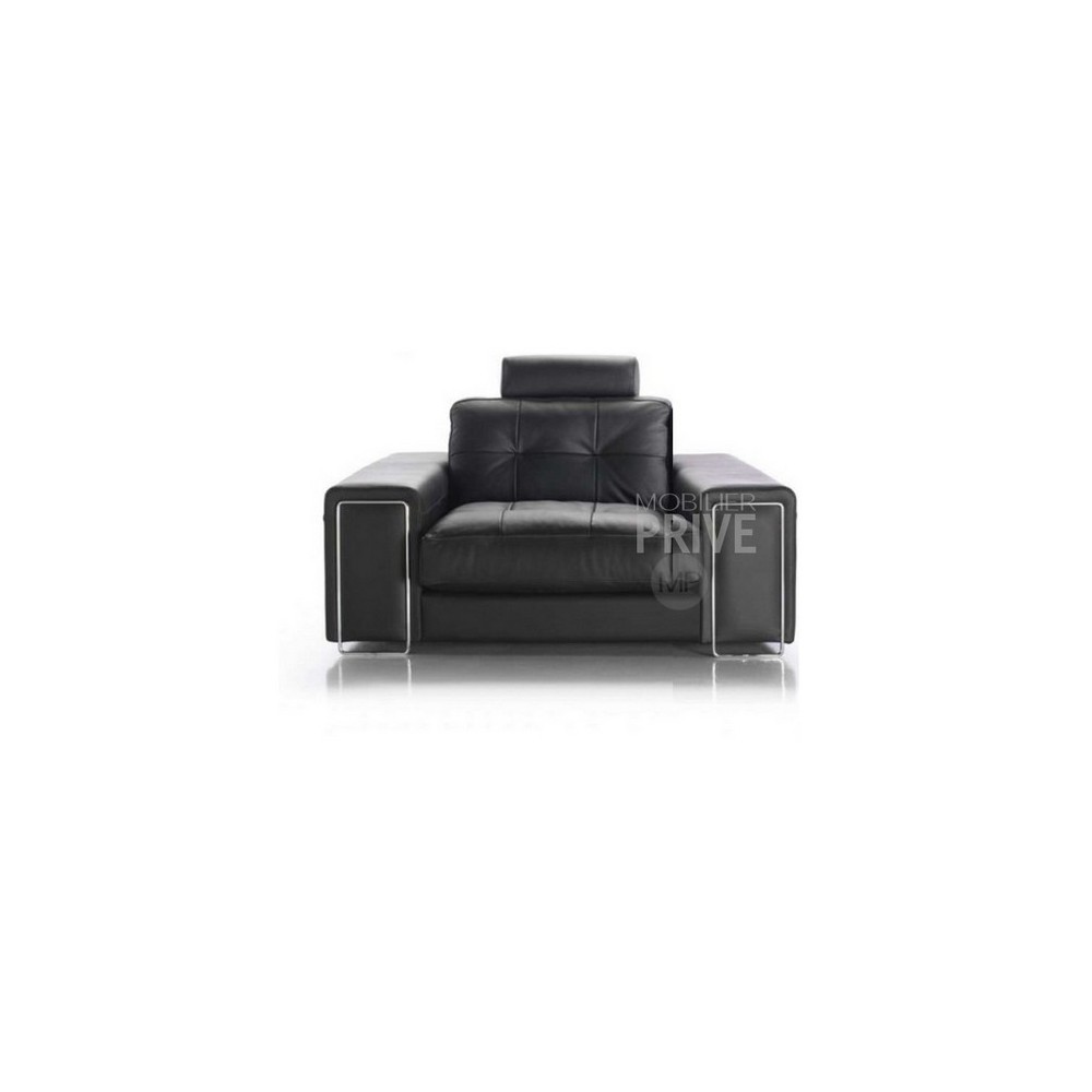 Fauteuil une place en cuir Prestige luxe haut de gamme italien MATIGNON, noir