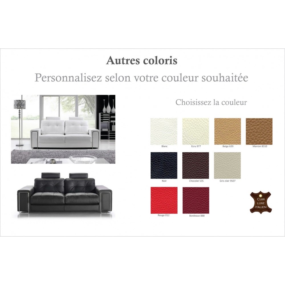 Canapé 3 places en cuir Prestige luxe haut de gamme italien MATIGNON, couleur personnalisée Canapé 3 places en cuir Prestige luxe haut de gamme italien MATIGNON, couleur personnalisée