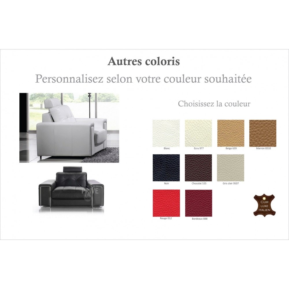 Fauteuil une place en cuir Prestige luxe haut de gamme italien MATIGNON, couleur personnaliséz Fauteuil une place en cuir Prestige luxe haut de gamme italien MATIGNON, couleur personnaliséz