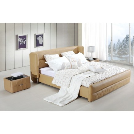 Lit design en cuir italien de luxe PRIMA, beige, 140x190