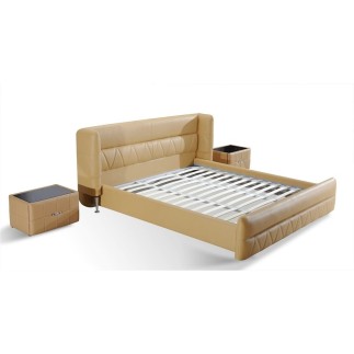 Lit design en cuir italien de luxe PRIMA, beige