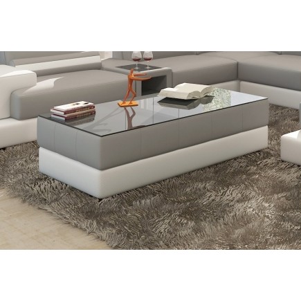 Table basse design ZEINA, gris clair et blanc, 120×70×42 cm