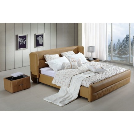 Lit design en cuir italien de luxe PRIMA, marron, 160x200