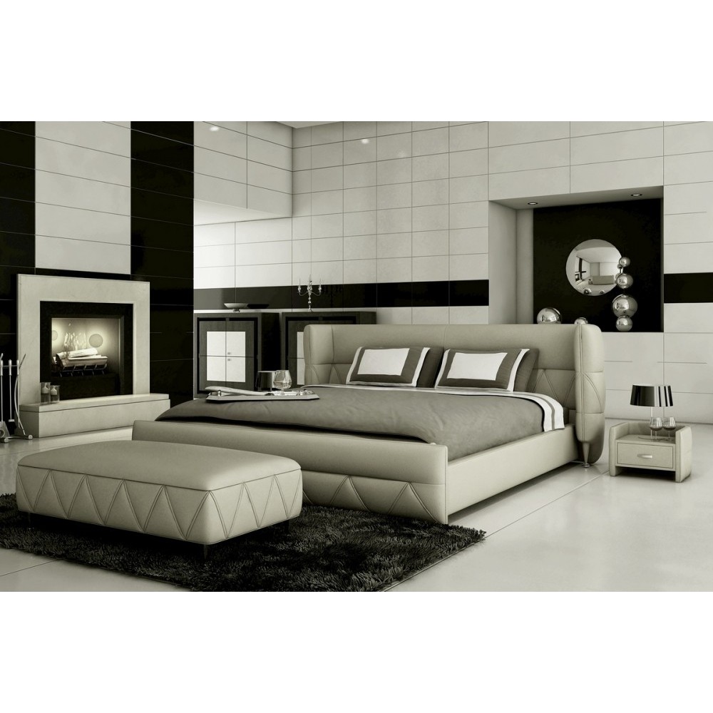 Lit design en cuir italien de luxe PRIMA, gris clair pastel, 180x200 Lit design en cuir italien de luxe PRIMA, gris clair pastel, 180x200