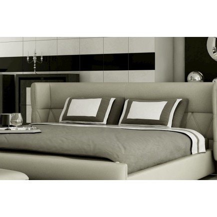 Lit design en cuir italien de luxe PRIMA, gris clair pastel, 180x200
