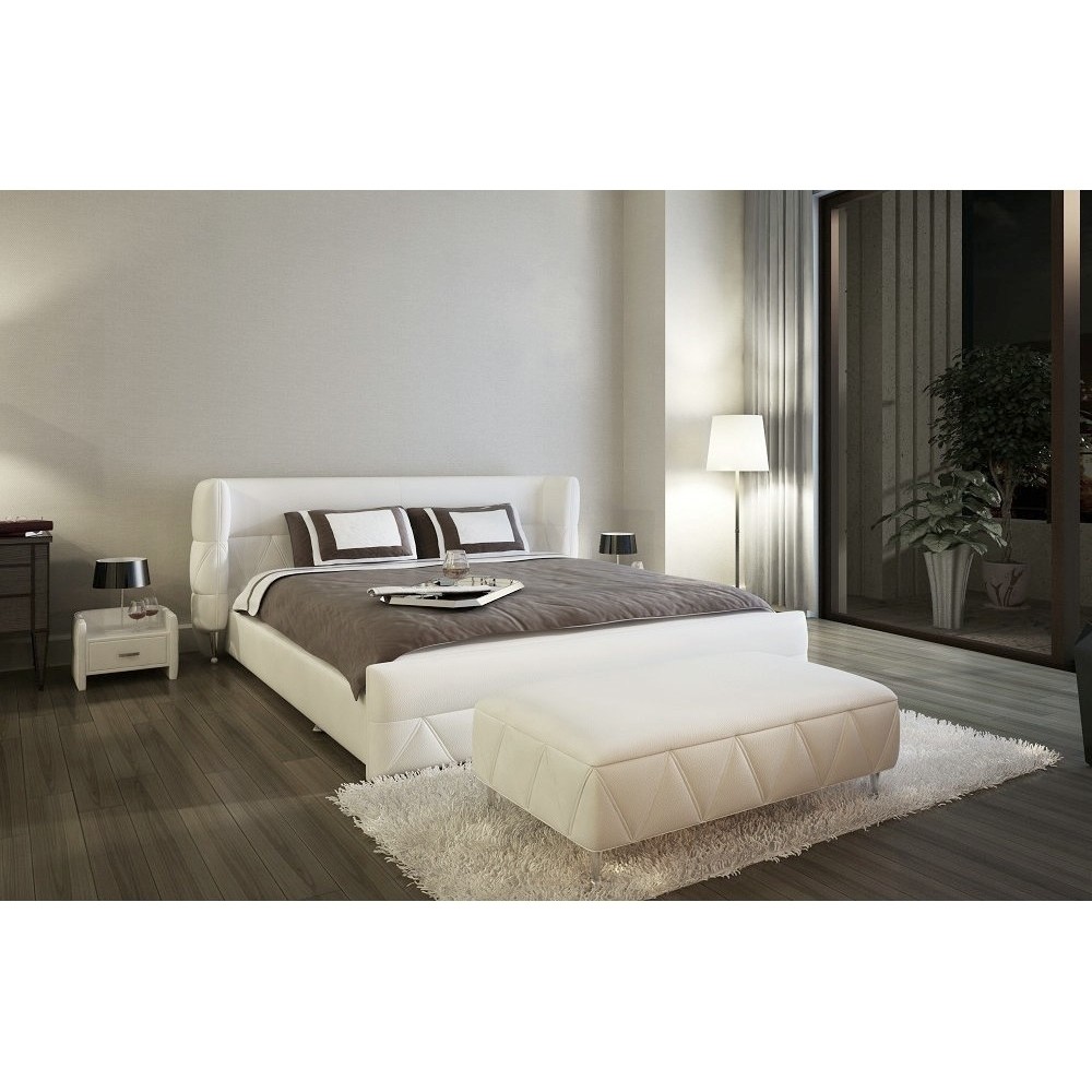 Lit design en cuir italien de luxe PRIMA, blanc, 180x200