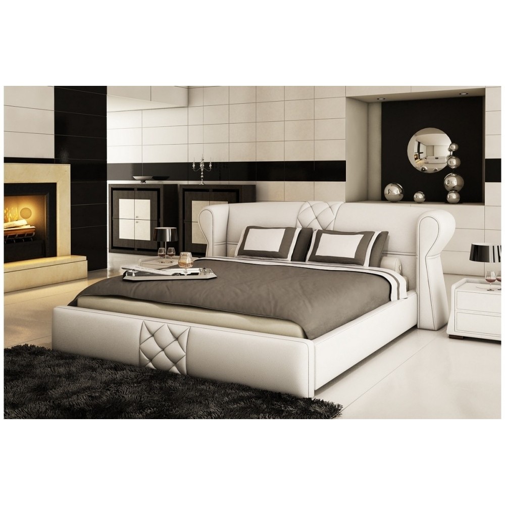 Lit design en cuir italien de luxe VEGAS, blanc, 180x200 Lit design en cuir italien de luxe VEGAS, blanc, 180x200