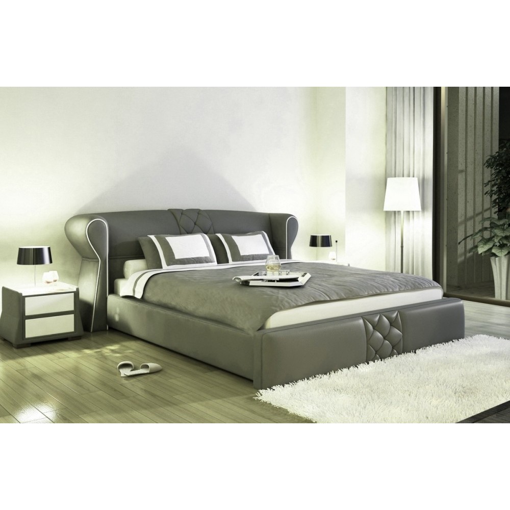 Lit design en cuir italien de luxe VEGAS, gris foncé, 160x200 Lit design en cuir italien de luxe VEGAS, gris foncé, 160x200