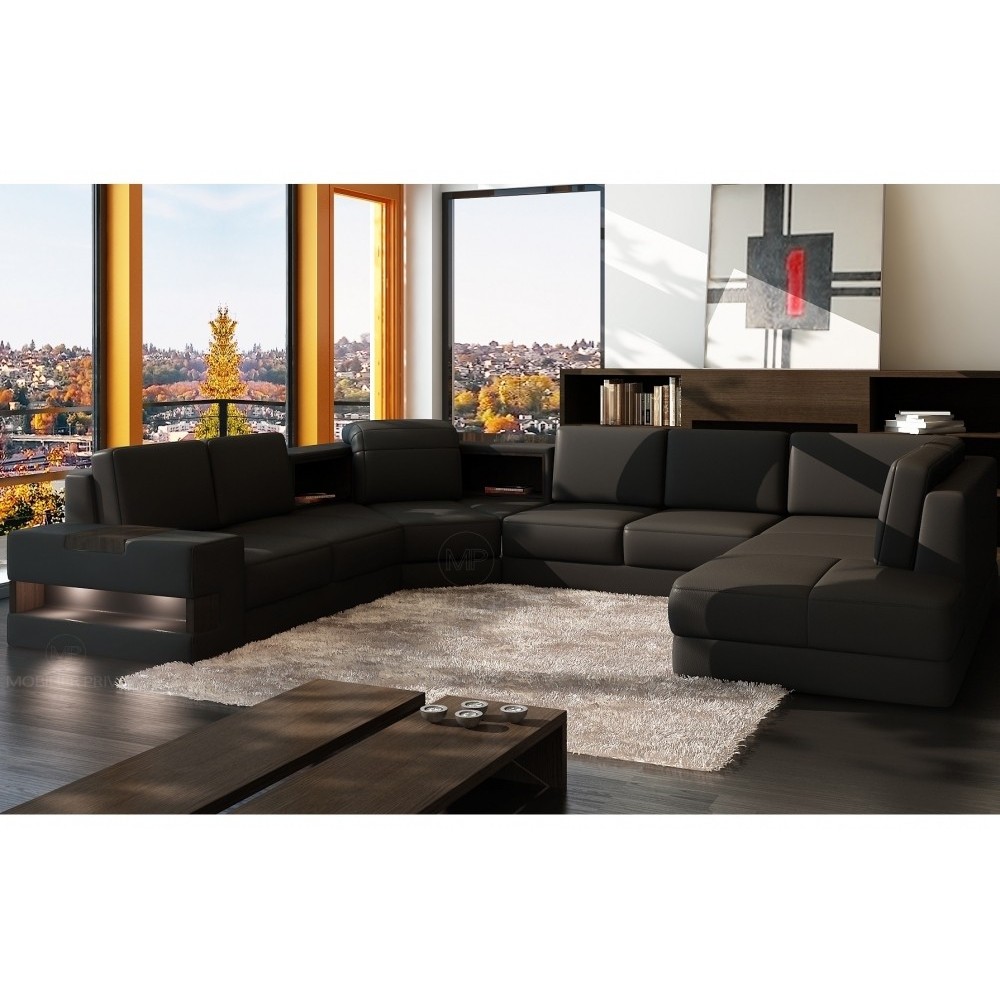 Canapé d'angle en cuir italien 7/8 places HOUSTON, noir, angle gauche Canapé d'angle en cuir italien 7/8 places HOUSTON, noir, angle gauche